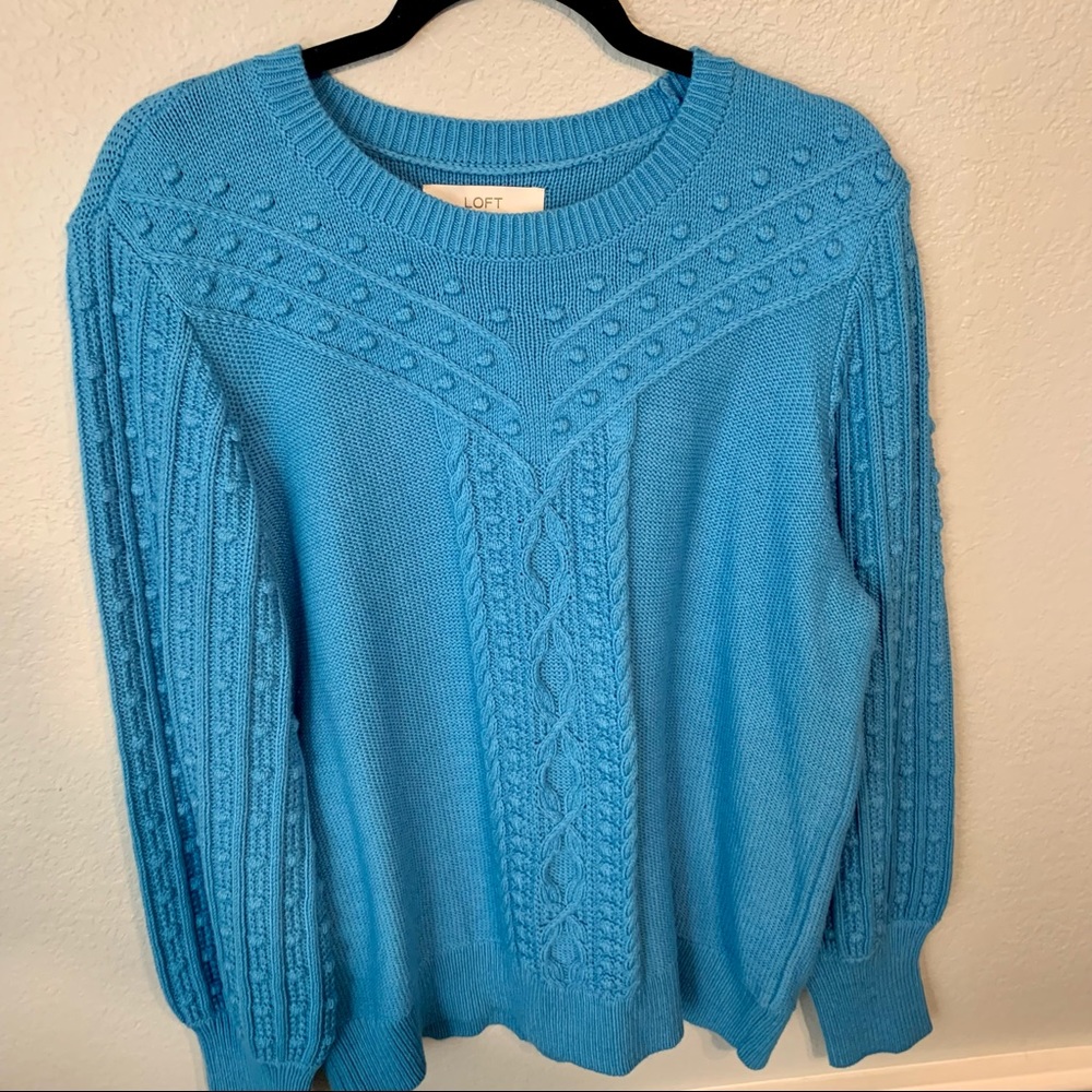 𝐍𝐄𝐖 Loft Cornflower Blue Cable Knit/ Popcorn Stitch Sweater